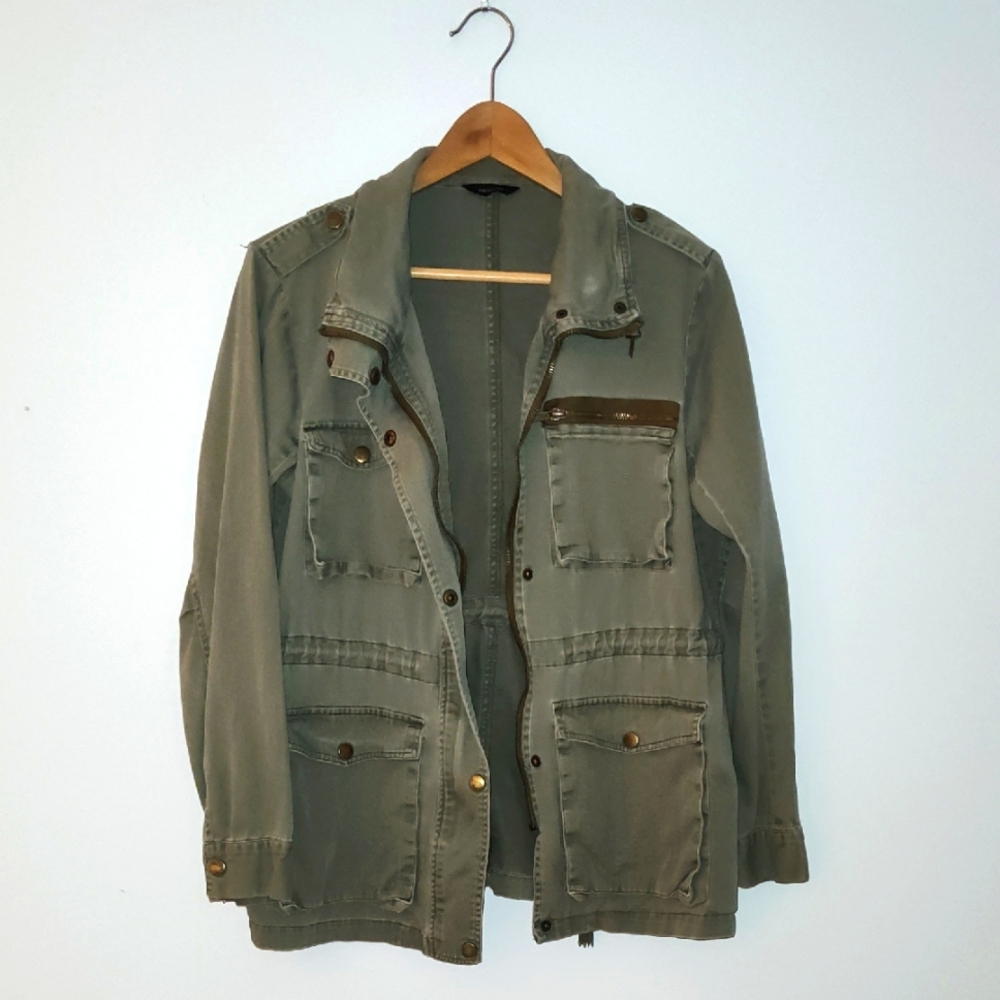 Escalier Coat Size S Lightweight Military Anorak Drawstring Olive Green Utility